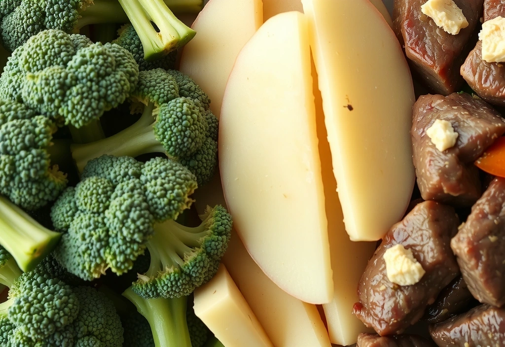 Alimentos ricos en cromo como brócoli, patatas y carne de res