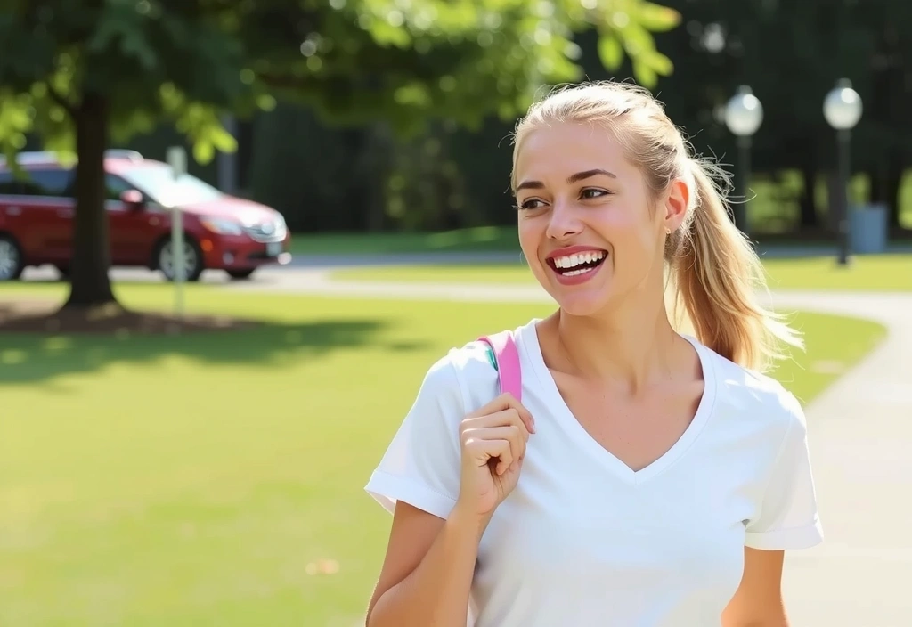 Mujer sonriente disfrutando de un estilo de vida saludable al aire libre