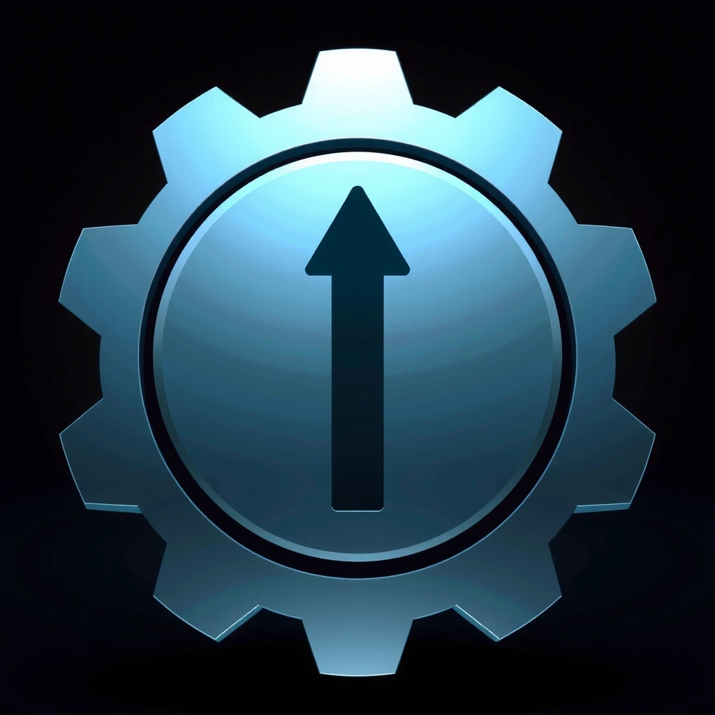 Icono de un engranaje con una flecha hacia arriba, simbolizando mejora