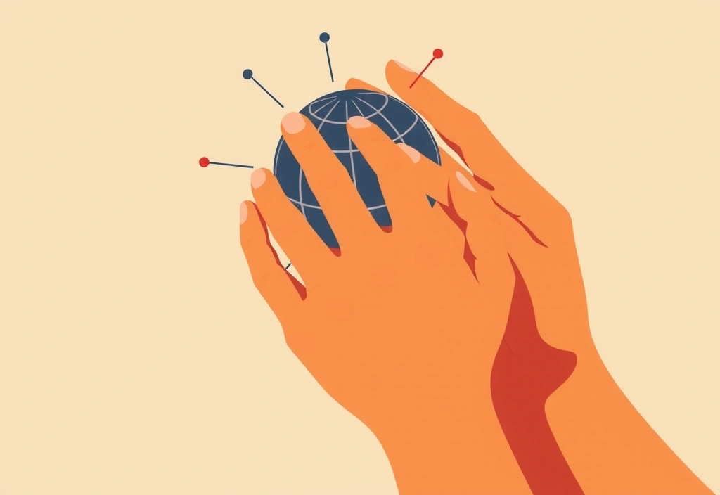 Ilustración de manos entrelazadas sosteniendo un globo terráqueo digital, simbolizando colaboración y seguridad