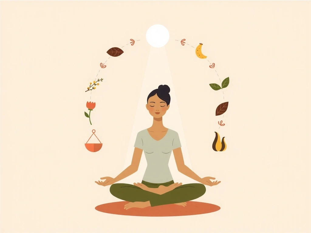 Ilustración de una persona meditando en un entorno sereno, simbolizando bienestar integral